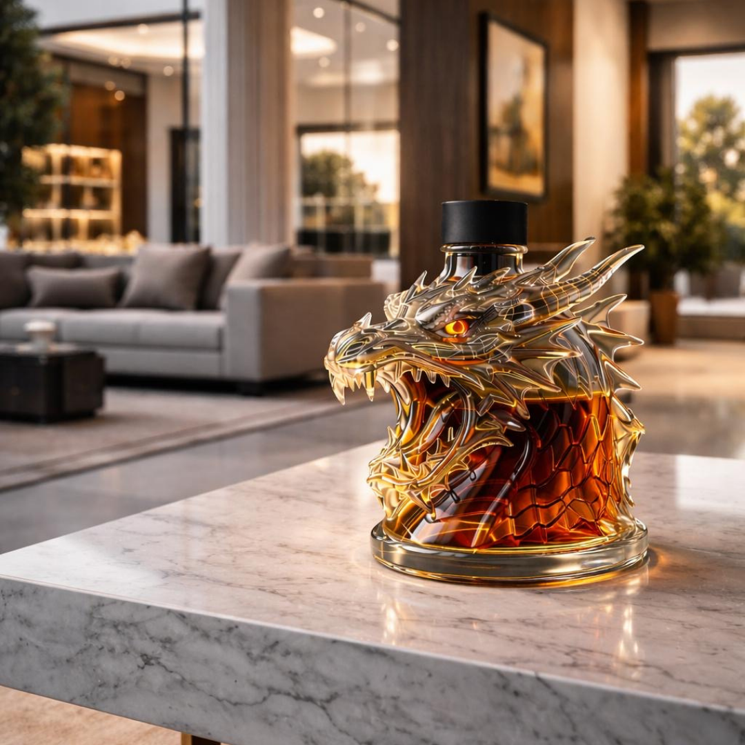 Garrafa de Whisky 'Dragão' – Design Cabeça de Dragão