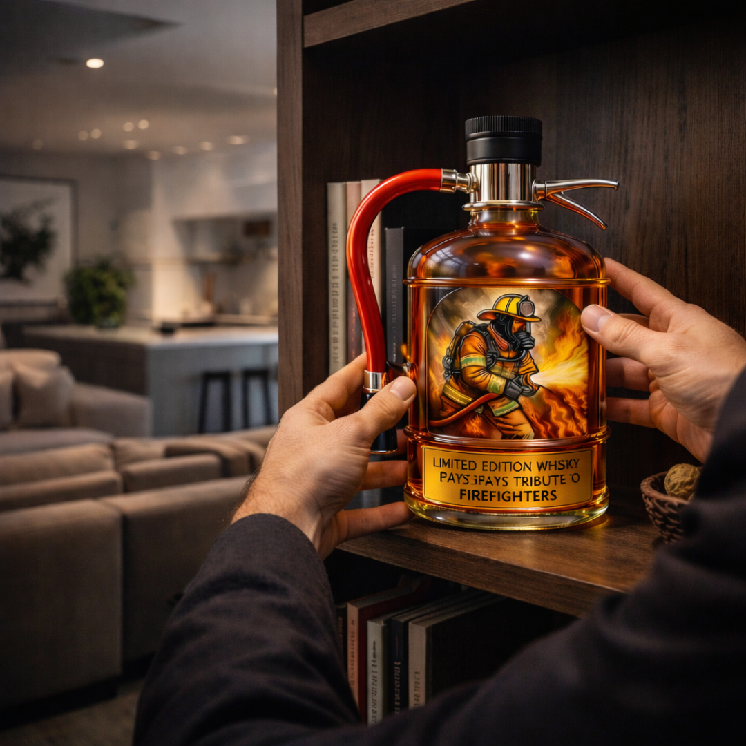 Garrafa de Whisky Decorativa – Design Extintor