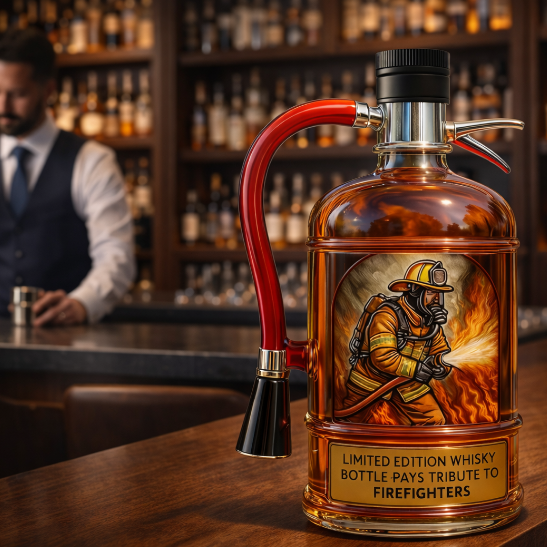 Garrafa de Whisky Decorativa – Design Extintor